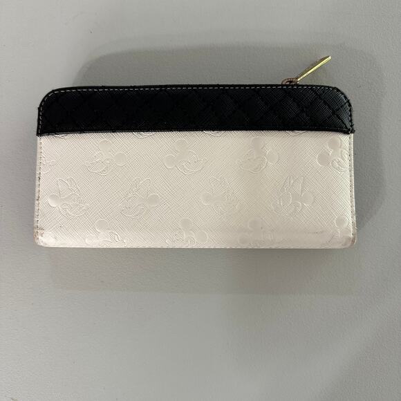 Loungefly Disney Mickey & Minnie Embossed Wallet Black White Faux Leather Zip - Picture 2 of 6